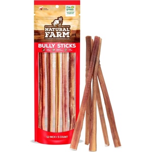 image:imageNatural Farm OdorFree Bully Sticks 12 Inch 5 Count  Fully Digestible 100 Beef Pizzle ChewsGrassFed NonGMOGrainFree Natural LongLasting Chews for Small amp Large Dogs