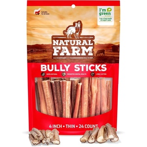 image:imageNatural Farm OdorFree Thin Bully Sticks 4 24Pack AllNatural LongLasting Dog Chews 100 Beef Pizzle GrassFed GrainFree Protein for Muscle Development amp Energy Perfect for Small Dogs4inch